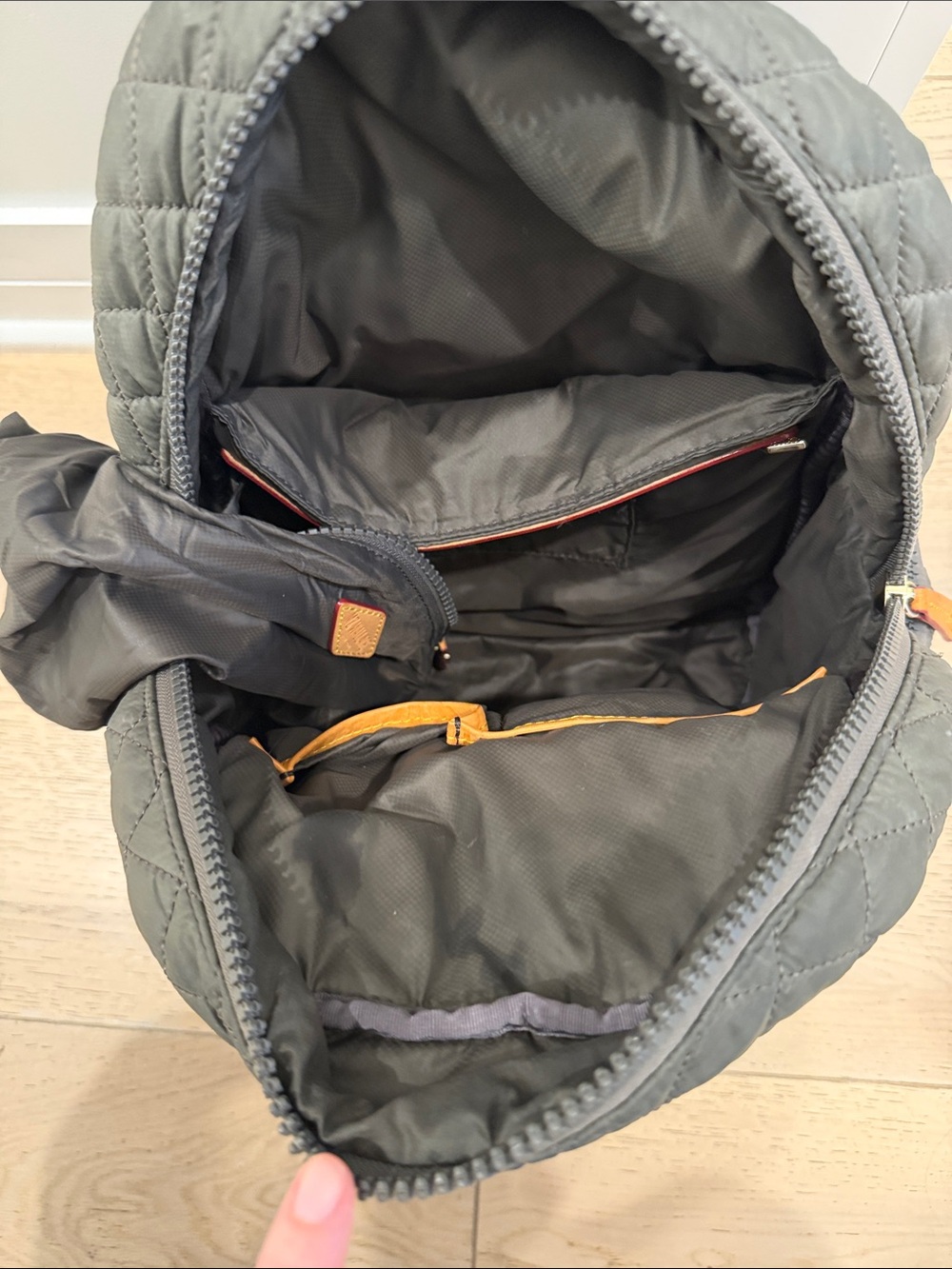 MZ Wallace Quilted Olive Backpack with Tan Accents - Picture 3 of 6